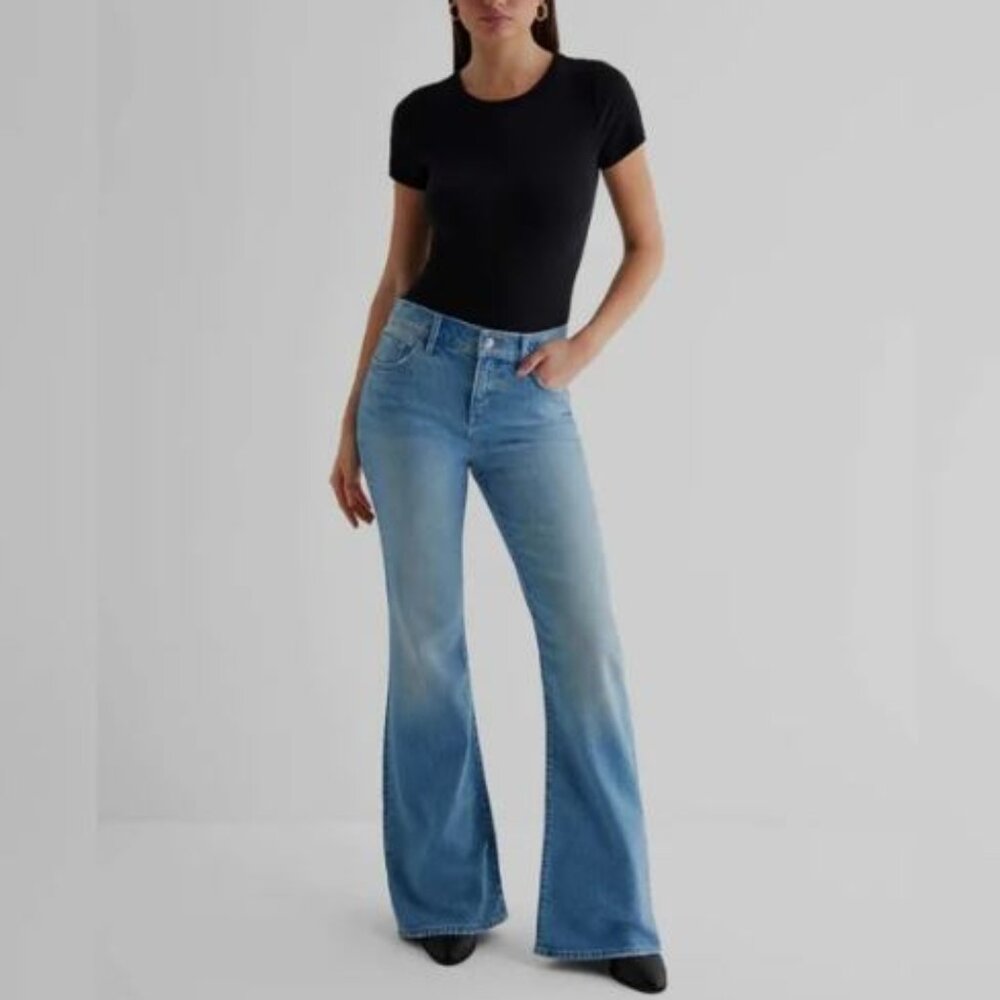 Express Light Blue Flared Wide Leg Jeans